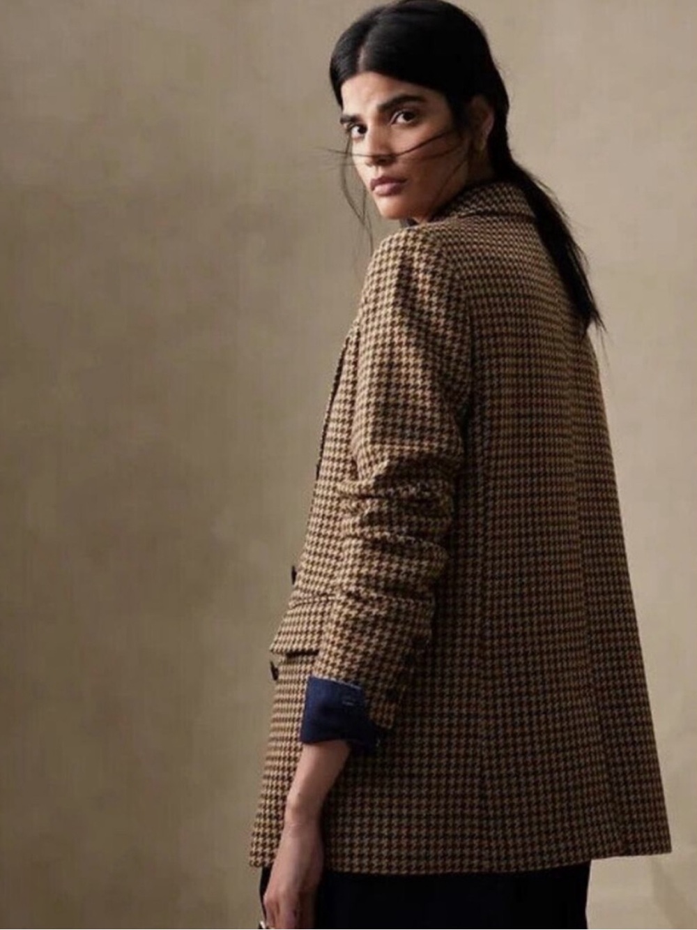 Houndstooth Pattern Brown Women's Blazer Jacket